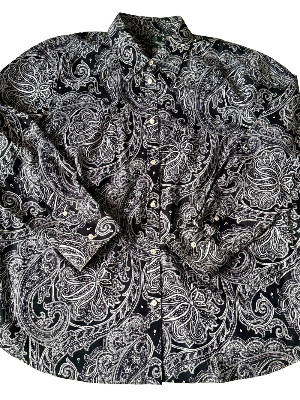 Lauren Ralph Lauren Women’s Black/White Cotton Paisley Button-Up Size 2X